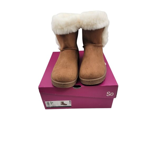 SO Paulina Boots Chestnut Faux-Fur Round Toe Pull-on Winter Kohls Womens size 8 - Picture 1 of 11